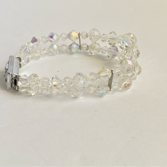 Vintage Aurora Borealis Crystal Bracelet Double Strand Rhinestone AB Iridescent - Picture 6 of 9